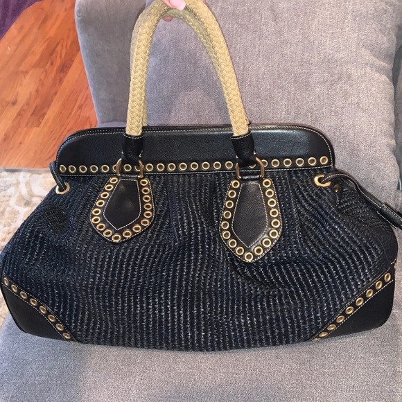 💯Auth PRADA Paglia Vitello Danio Large Raffia Style Straw Bag - Picture 4 of 14